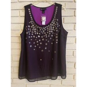 Lane Bryant Black Magenta Sequin Chiffon Overlay Tank Top Size 22 Scoop Neck NEW